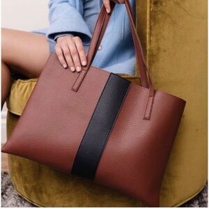 Vince Camuto Brown Tote Bag w/ Black Stripe Large Work Bag